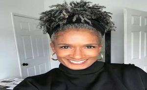 African American Silver Grey Hair Afro Puff Kinky Curly Ponytails Human Extension Natural Curl Updos Salt och Pepper Gray Pony Tai7653594