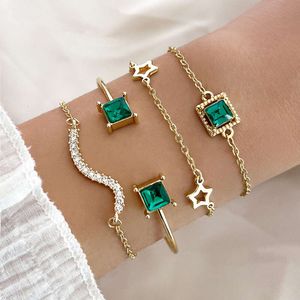 Emerald Imitation Star Geometric Diamond Open Bracelet Set Bracelet