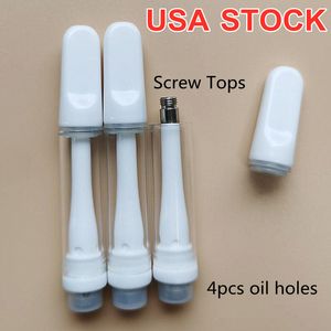 Full Ceramic Carts USA Stock Vape Cartridges 1.0ml Lead Free Atomizers for D8 D9 Screw in 4*2.0mm 4pcs Oil Hole Thick Oil Vaporizer Pen 510 Thread Screw Tops Empty