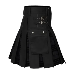 Mens Shorts Skirt Vintage Scotland Kilt Gothic Fashion Kendo Pocket Punk Skirts Scottish Clothing Casual Streetwear Autumn