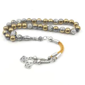 Tasbih Cracked Golden Crystal Misbaha Muslim Bracelet Eid Gift 33 Prayer Beads Yellow Thread Tassel Islamic Rosary Bead 240226