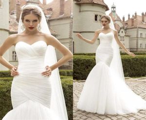 最新のRuched Tulle Mermaid Wedding Dress Lace Up WhiteIvory Marry Dresses Bridal Gowns Vestido De Festa Curto4616850