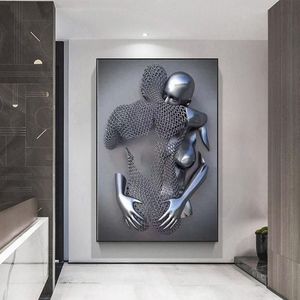 Paintings Couples Metal Figure Statue Canvas Painting Nordic Love Kiss Poster And Prints Sexy Body Wall Art Pictures For Living Ro229D