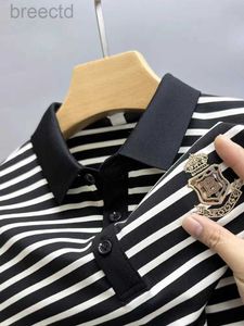 Men's Polos Brand Stripe Embroidered POLO Shirt Short Sleeve lapel Summer Luxury Youth Korean Edition Silky Cotton T-shirt ldd240312
