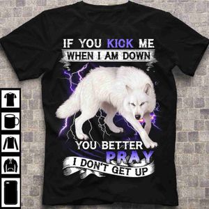 여자 티셔츠 화이트 늑대 당신은 더 나은기도를 더 잘기도하지 않습니다.