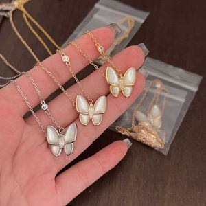 V Necklace Light Luxury Style White Fritillaria Butterfly Necklace for Women with a High Grade and Small Group Temperament Internet Red Collar Chain Jewelry