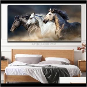 絵画芸術工芸品ギフトgardenthree黒と白の走っている馬のキャンバス絵画モダンな非フレームウォールアートポスター写真DE211D