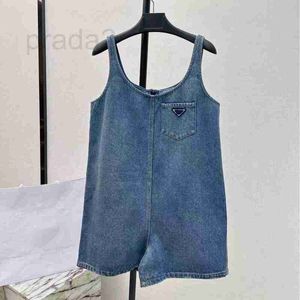 Women's Jumpsuits & Rompers Designer 24 Early Spring Sweet Age Reducing Letter Triangle Mark U Neck Sling Strap High Waist Straight denim jumpsuit Z3S4