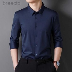 Polos masculinos nova alta estiramento anti-rugas camisas de manga camisas de ajuste fino blusa de negócios sociais camisa branca S-4XL ldd240312