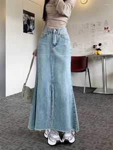 Skirts Korean Style Elegant Woman Y2k Long Denim Women Midi Skirt Vintage Harajuku Clothing Maxi Jean Streetwear