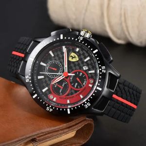 Kalender Sapphire Glass Full Function Ferrar Wrist Mens Watches All Dial Work Quartz Men Watch Hot Designer Luxury Brand Chronograph Clock Fashion Rubber Belt AAA