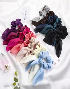 Satin SilkRabbit Bunny Ear Bow Bowknot Scrunchie Bobbles Elastic Hair Ties Bands Ponytail Holder for Women Accessories3461239