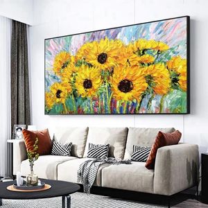 Dipinti Pittura a olio fatta a mano di grandi dimensioni Girasole astratto su tela Modern Wall Art Home Decorare Dipinto a mano Immagine spessa241S