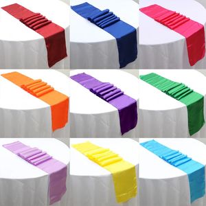 10pcs 30 x 275cm corredores de mesa de casamento de cetim de seda para el evento banquete decoração de festa 240307