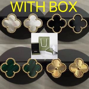 Box Clover Küpe ile Dört Yaprak Yonca Takımcısı Damgalar Küpe Küpe Anne Kaplama 18K Altın Saplama Kadınlar İçin Agate Düğün Takı Hediyesi