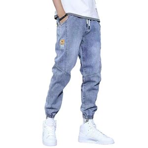 Мужские джинсы осень-зима теплые плюшевые подкладки на шнурке с эластичной резинкой на талии джинсовые брюки с карманами повседневные свободные мягкие мужские брюки с манжетами 230226