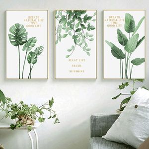 3PCS Framed Wall Art Green Plants Nordic Modern Wall Art Pictures for Living Room Decor Posters and Prints Canvas Painting1997