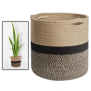 Garden Planter Basket Flower Pots Hand Woven Straw Plant Pot Plants Container Home Decoration Indoor Living Room Storage Basket 240309