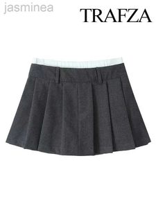 여자 반바지 Trafza Spring Fashion Culottes 더블 허리띠 꽉 짧은 바지 다목적 프레피 스타일 반바지 ldd240312