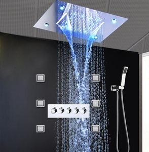 Lyxig regnduschsystem dolda LED -duschhuvud Massage Vattenfall Krigare 4 tum kroppsspraystrålar för badrumsduschuppsättning3903658
