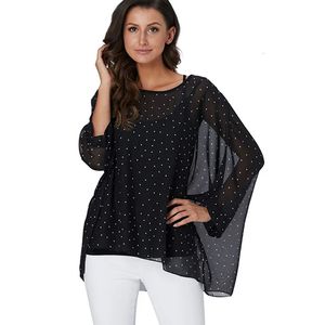 BHflutter Black Shirts Women Fashion Batwing Sleeve Casual Summer Blouse Shirt White Dot Print Vintage Chiffon Blouses For Women 240329