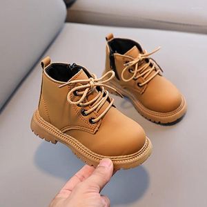 Stiefel Herbst Winter Mode Kinder Jungen Mädchen Retro PU Leder Casual Krawatte Seil Reißverschluss Design rutschfeste kurze Schuhe