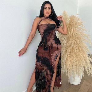 Casual Dresses Sexy Women Cocktail Party Fashion Strap Dress Autumn Multicolor Tie Dye Skinny Long Tassel