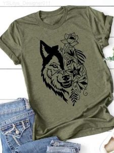 Camiseta feminina cabeça de lobo floral impressão t camisa feminina curto sle o pescoço solto tshirt verão feminino camiseta topos camisas jer l24312