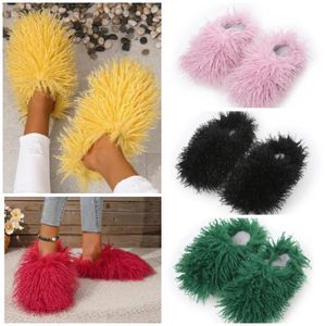 Sandals Hot Selling Fur Slippers Mule Womans Daily Wear Fur Shoes White pink Black browns Metal Chain Casual Flat Shoes Trainers Sneakers GAI