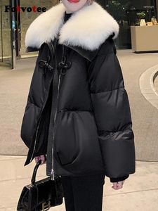 Kvinnors trenchrockar Fotvotee Winter Coat Women Jacket Fur Collar Korean Fashion Elegant Clothes Vintage Streetwear Puffer Casual Ytterkläder