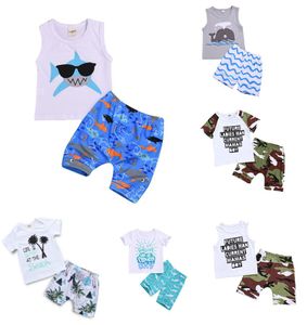 abiti firmati per bambini abiti per ragazzi bambini squalo delfino stampa top Pantaloncini mimetici 2 pezzi set 2019 Summer Boutique Abbigliamento per bambini 9114477