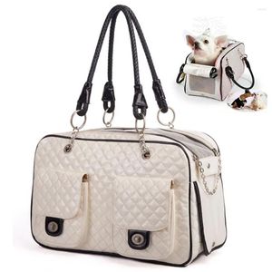 Dog Carrier Four Seasons Keep Warm Teddy Pet Bag Outing PU Plaid Shoulder Foldable Portable Large Space 3D Small With Pocket