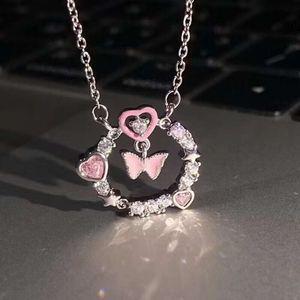 Pink Girl Butterfly with Female Outlier Instagram Hip Hop Collar Chain Advanced Design Sense Internet Red Necklace