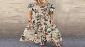 Vintage Floral Long Dress Women Summer Eleganckie swobodne bawełniane sukienki damskie Boho Beach Maxi sukienka świąteczna Vestidos 2208807565