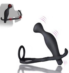 Masculino vibratório massageador de próstata com vibrador duplo prazer butt plug brinquedos sexuais para homens galo ring252w3684998