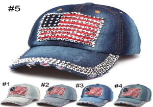 2020 Berretti da baseball da donna Estate 4 luglio Cappello bandiera americana Cappello da cowboy Moda Strass Denim Cap 6 pannelli Snapback Tempo libero Sun Ha1934872