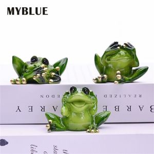 MYBLUE 3 Pcs Set Don't Talk Don't Listen Don't Look Frog Figurine Miniature Fairy Garden Nordic Home Room Decoratio249P