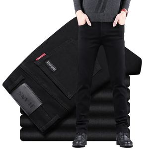 クラシックビジネスカジュアルジーンズの男性ファッションブラックスリムストレッチデニムズボン男性高品質の高級パンツ服240227