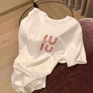 spring women t shirt designer T shirts womens fashion letters sequins Shirt round neck cotton short sleeve tee tops two color