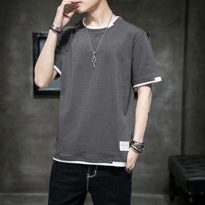 Short sleeve t-shirt mens 2023 new summer cotton mens loose trend half sleeve T-shirt top bottom shirt men