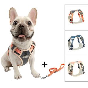 Tuff Hound Nylon Dog Harness No Pull Harness Dog French Bulldog Justerbar mjuk valp Harness Vest Dog Leash Set Pet Accessories Q291H