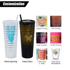 24oz Studded Tumblers Double Wall Plastic Cup Creative Ananasform av PS Cup med platt lockisolerat dricksjuice Cup LG40