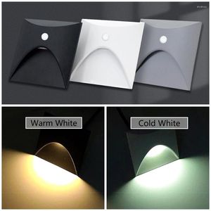 ウォールランプPIR LEDセンサーグレーホワイトブラックナイトライト屋外/屋内装飾階段のためのステップはしごベッドルームクローゼットのためのフットライト