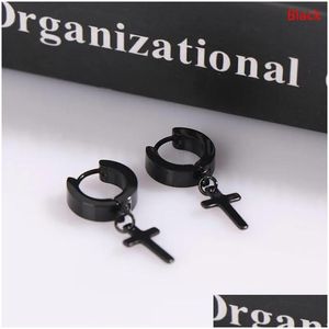 Stud Titanium Steel Black Gold Sier Color Cross Earrings For Men Women Jewelry Mticolor 5 Colors Drop Delivery Otehs