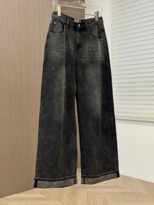 Kadın Pantolon Sonbahar ve Kış Tarzı Giyim Kirli Eski Kotlar Kalın Malzeme Dokusu Yüksek Bel Gevşek Geniş Bacak Versiyonu