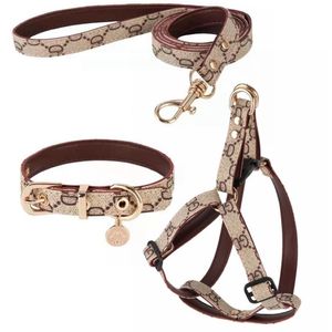 Step in Dog Harness Designer Dogs Collar Leashes Set Classic Plaid Leather Pet Leash for Small Medium Dogs Cat Chihuahua Bulldog P2778