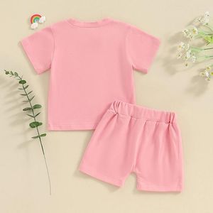 Set di abbigliamento Vestiti per bambina per bambini T-shirt con stampa di lettere a maniche corte Top e pantaloncini elasticizzati Completo estivo nato