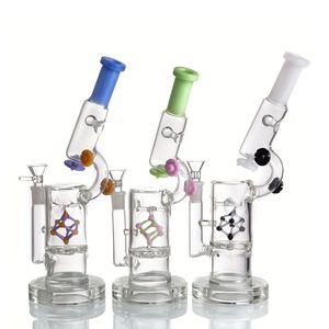 Bongo de vidro com design de microscópio atraente de 10,6 polegadas com coletor de gelo esférico, dispositivo retangular móvel, pedestal grosso e tigela de vidro Perc Percolator Dab Rig Hookah