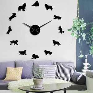 Rahmenlose Cavalier King Charles Spaniel 3D-DIY-Wanduhr, Hund, Haustier, Welpe, Shop, Wandkunst, Deko, kreative Aufkleber für Wohnzimmer, X0726259T