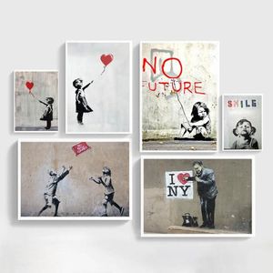 Dipinti Astratti Ragazza Wall Art Canvas Painting Bansky Poster e stampe Immagini in bianco nero per soggiorno Decor277b